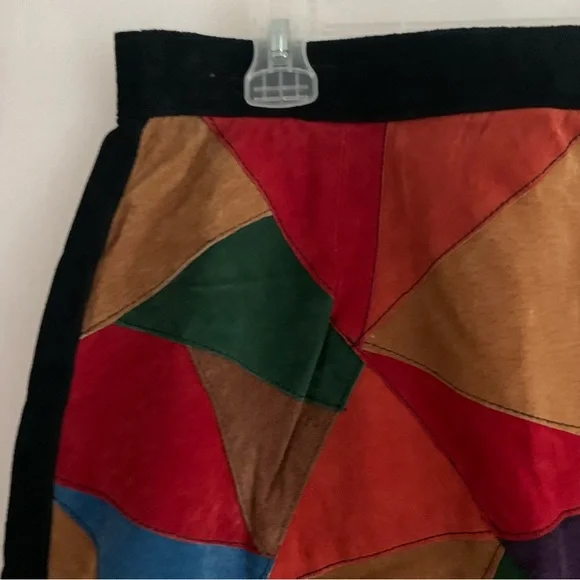 Vintage 1980s multicoloured leather patchwork mini size 14 - Picture 5 of 9